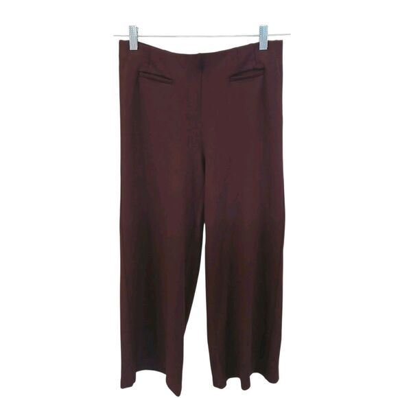 J Jill Ponte Sz Medium Burgundy Red Knit Full Leg Pants Cropped Relaxed Pockets - Picture 1 of 11